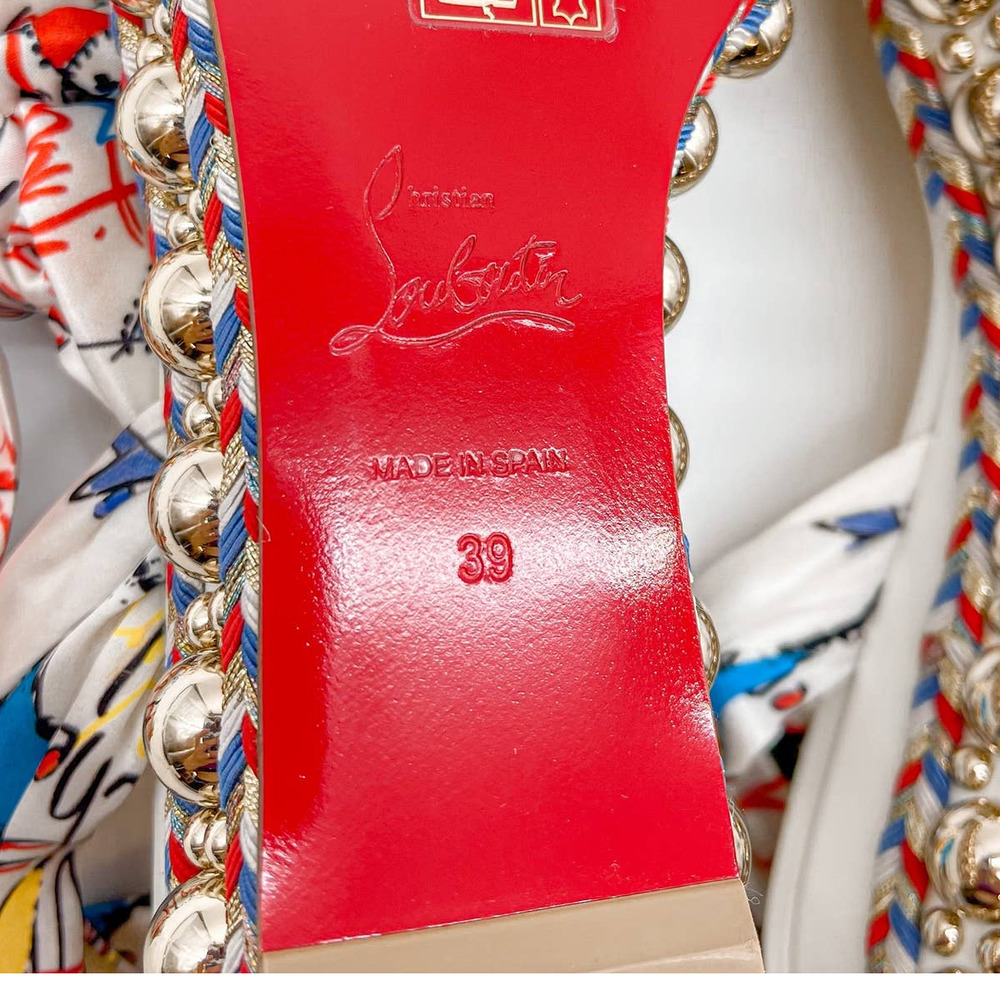 Christian Louboutin Sandals Espadrilles Flats White Leather Bow Made in Spain 39 - Picture 9 of 12